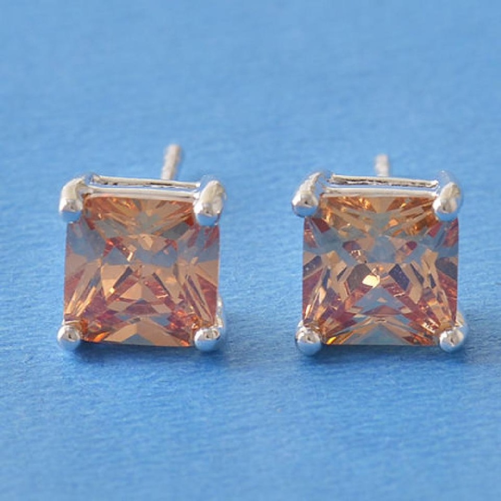Unisex Champagne Topaz Stud Earrings - Picture 1 of 3